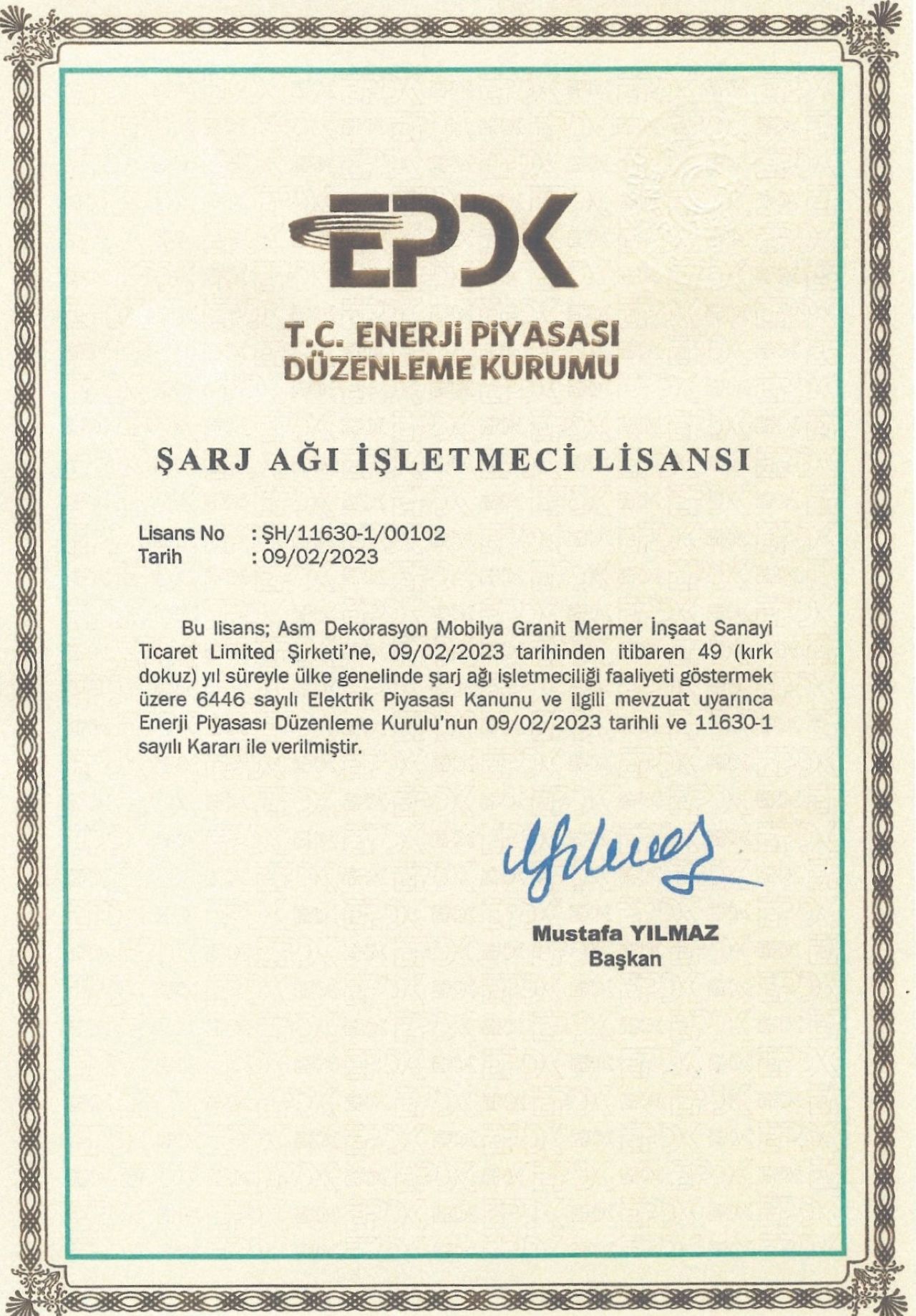Asm Group Öniz Şarj Markasıyla Elektrikli Araç Şarj İşletmeciliği Lisansını Aldı.